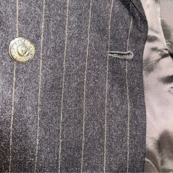 Elegant Double-Breasted Black  VTG Pinstripe Blazer 3/4 sleeve patrick hellman - Picture 7 of 8